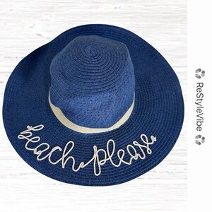 PANAMA JACK Hat One Size Beach Please Straw Style Blue Sun Hat